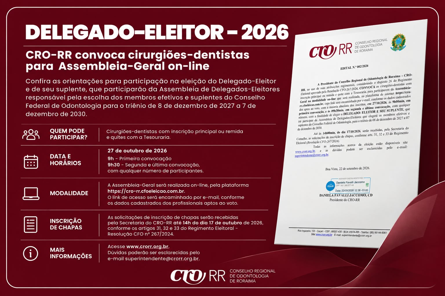 CRO-RR convoca cirurgiões-dentistas para Assembleia-Geral on-line de eleição do Delegado-Eleitor WhatsApp Image 2026 09 23 at 16.01.00